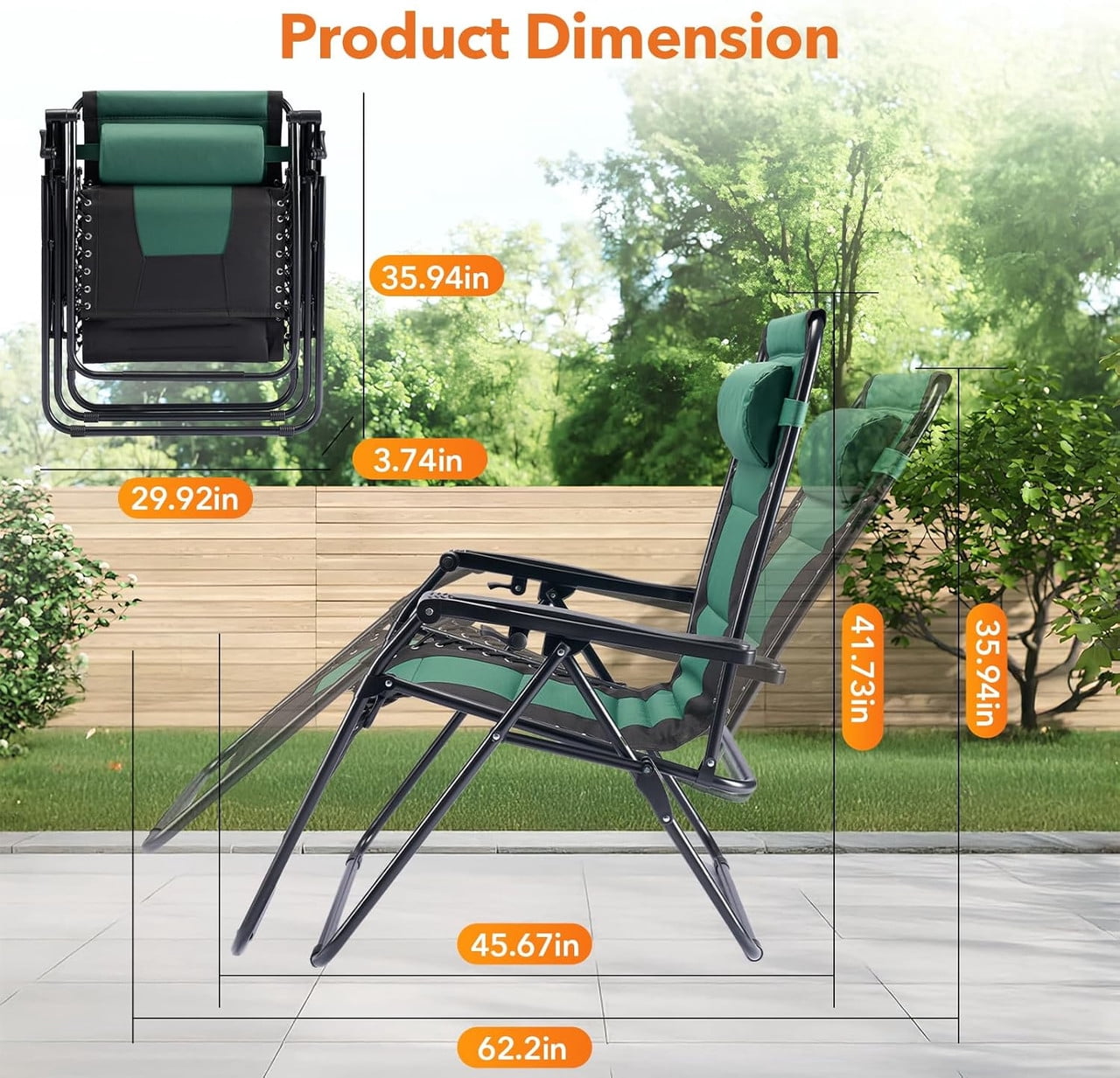 Simenmax Zero Gravity Chairs, 400 lbs Heavy Duty Foldable Patio Recliner with Adjustable Pillow & Cup Holder, Oversized Outdoor Lounge Chair for Backyard Camping Lawn, Black-Green