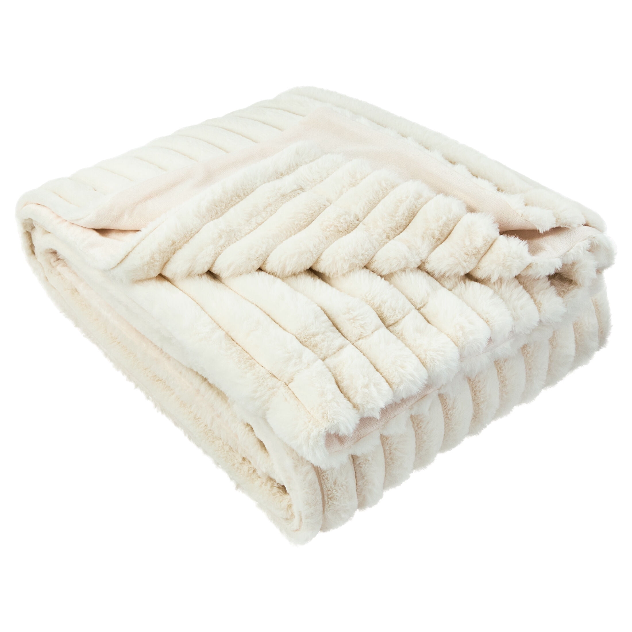 Mainstays Channel Faux Fur Blanket, Vanilla Dream, Full/Queen, 86" x 90"