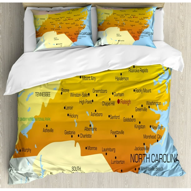 North Ina Duvet Cover Set Queen Size Map Of An American State By Atlantic Ocean National Borders Ilration Decorative 3 Piece Bedding With 2 Pillow Shams Multicolor Ambesonne Com North Ina Duvet Cover Set Queen, Atlantic Furniture And Bedding Jacksonville Nc