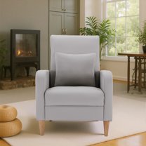 AFO Mid-Century Modern Leather Upholstered Accent Chair with Removable Pillow for Living Room, Bedroom, Apartment, Khaki