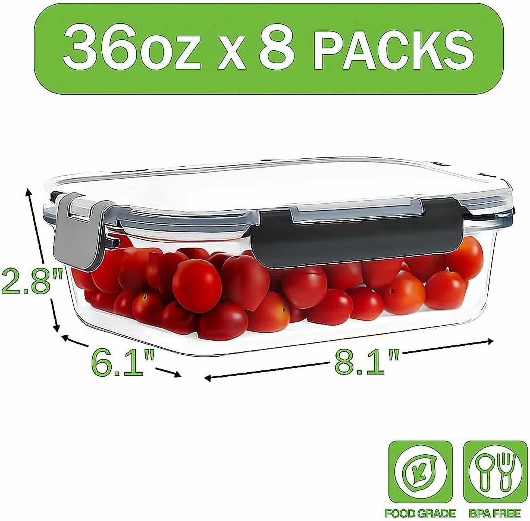 Large Glass Meal Prep Containers with Lids, 36oz Glass Food Storage Containers with Leak Proof Snap Lock Lids, Airtight Bento Lunch Boxes, Kitchen Storage, Oven, Freezer and Dishwasher Safe