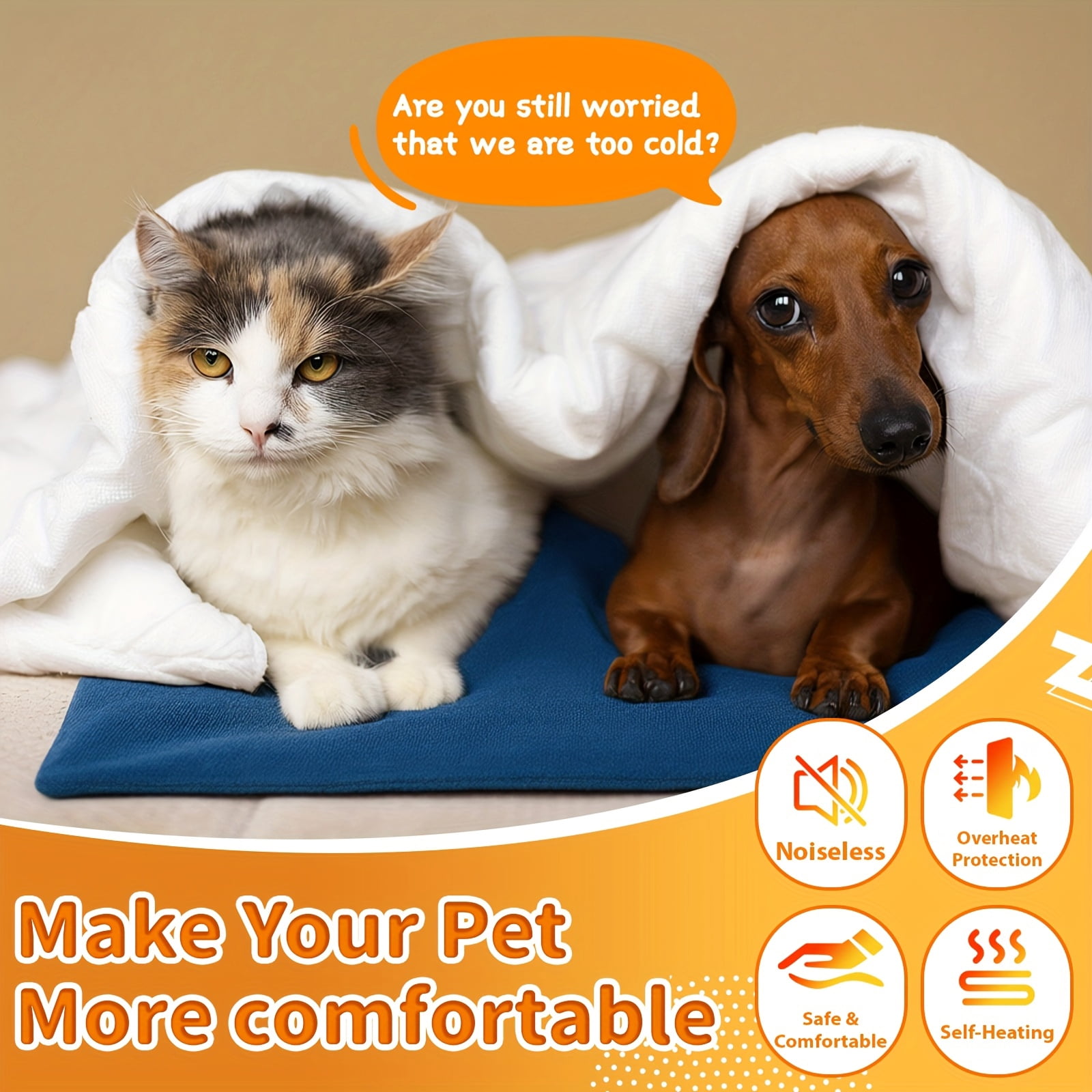 Outdoor Pet Heating Pad for Cat Dog, Heated Mat with Waterproof Cover and Automatic Temperature Control, Suitable for Cat Houses, Dog Houses, Small Beds, Porches, 16.5" X 18",Blue