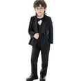 thumbnail image 3 of Swuxness Toddler Boys Solid Color Sequin Formal 4 Piece Outfit Suits Tank Shirt Blazer Jacket Pants Lapel Style Navy 1-2 Years, 3 of 5