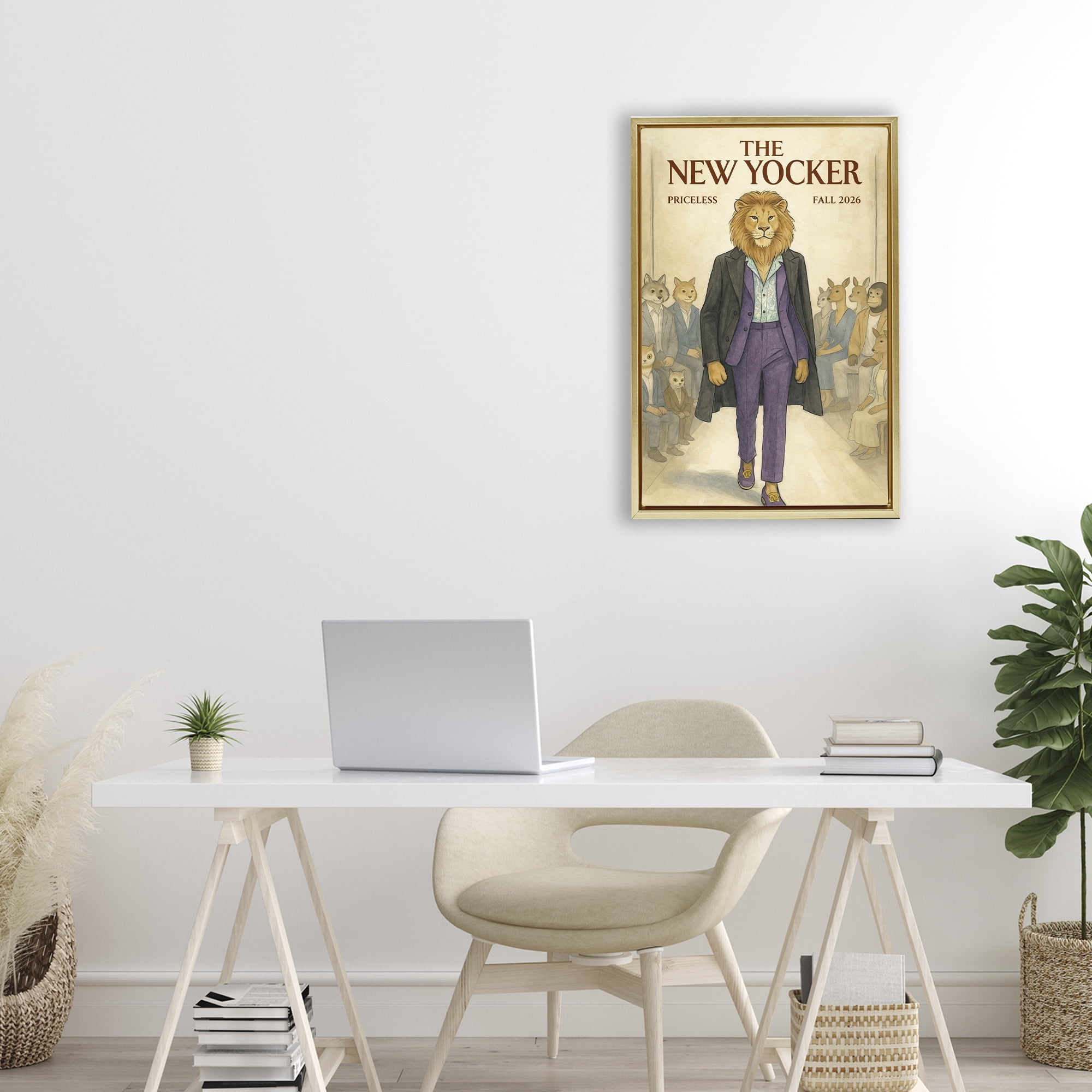 Stupell Industries New Yocker Lion Model Gold Framed Floater Canvas Wall Art, design by Grotto Studios