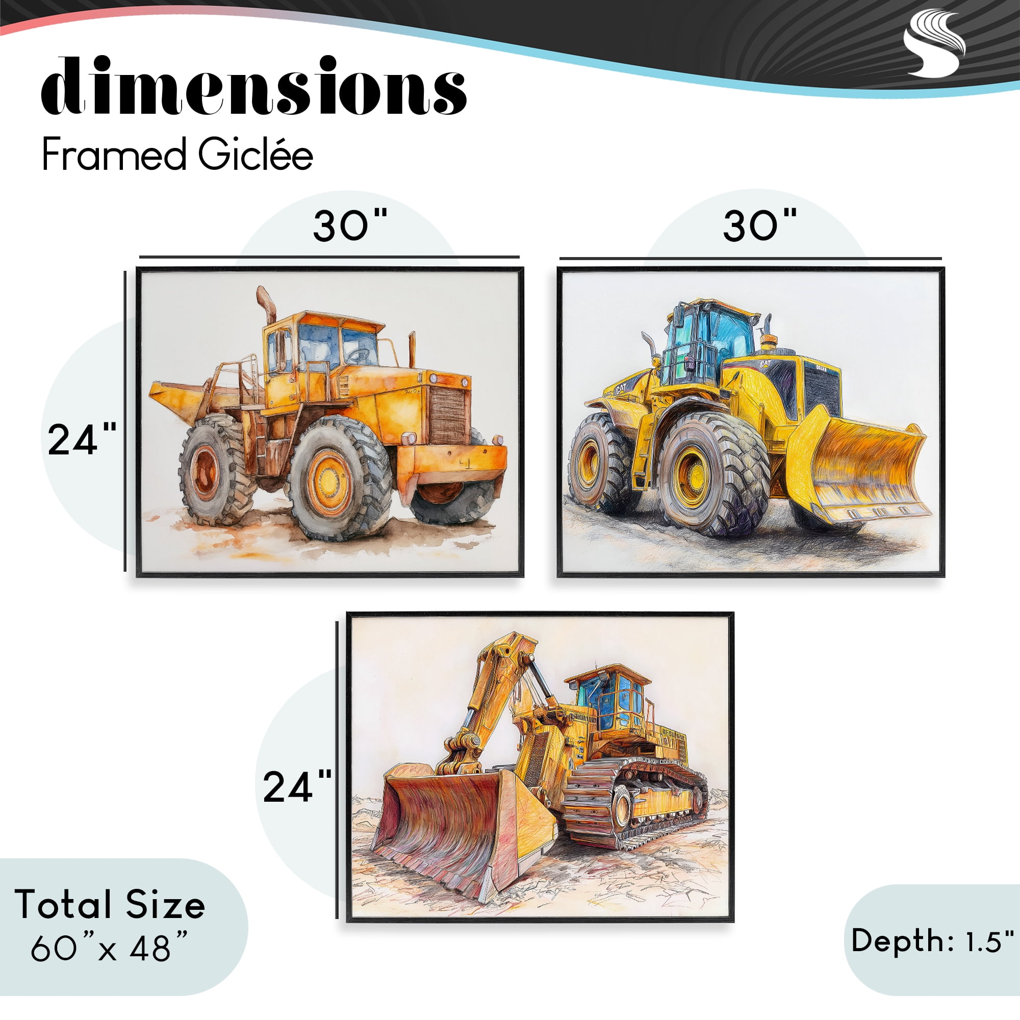 Stupell Industries Various Construction Trio 3 Piece Black Framed Giclee Art Set, design by Steve Hunziker