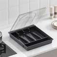 thumbnail image 3 of RONSHIN Utensil Holder For Countertop With Lid, Utensil Drawer Organizer For Kitchen Countertop With 5 Compartments, Flatware And Cutlery Covered Storage Box, 3 of 8