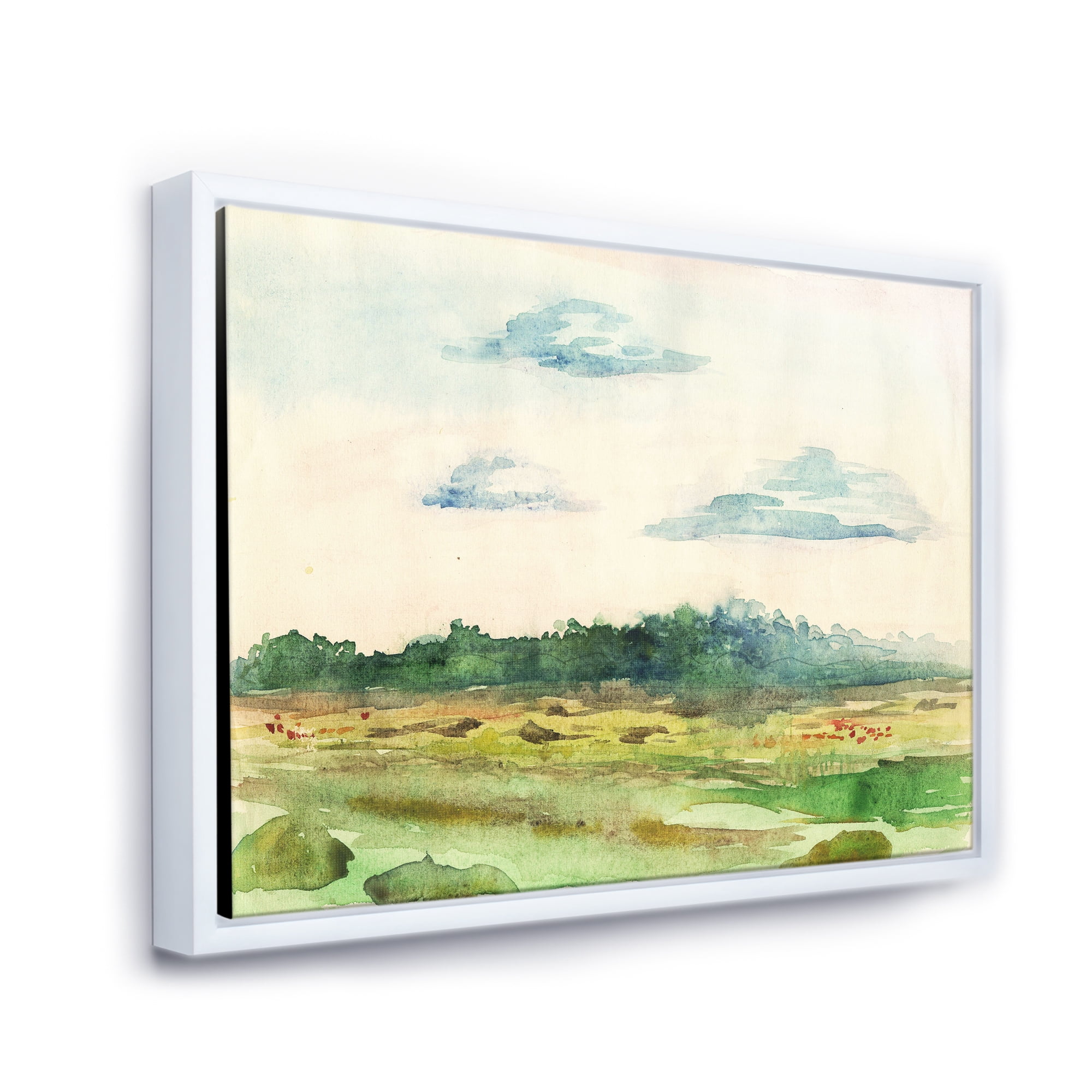 Designart 'Summer Landscape Of Green Blossoming ' Traditional Framed Canvas Wall Art Print