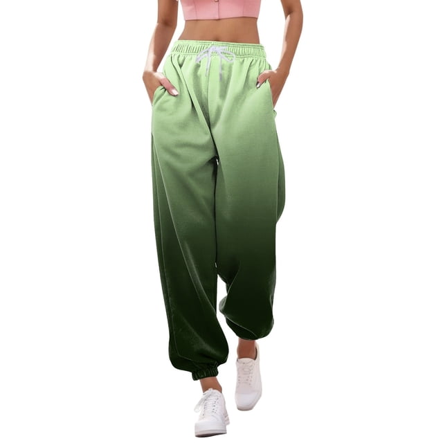 Pantalones deportivos Prolriy para mujer, pantalones deportivos informales con estampado degradado, bolsillos, cintura alta, deportivos, para gimnasio, ajuste atlético, pantalones para correr,