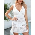 thumbnail image 6 of Beach Vacation Cover-up Sexy Hollow Deep V Cross Waist Tank Top Dress, 6 of 11