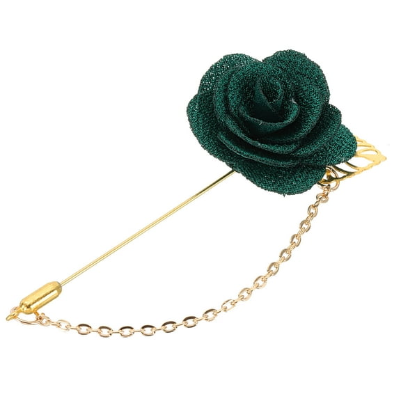 Uxcell Flower Lapel Stick Brooch Pin with Gold Leaf Brooch Satin Tassel Chain Dangling Handmade Boutonnieres Pins for Suit Collar Wedding Party, Dark Green