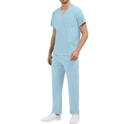 Mens Scrubs Medical Uniform Stretch Scrubs Set Top and Pants