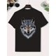 thumbnail image 1 of Camiseta con estampado de cabeza de lobo para niño: algodón suave, ligera, cómoda y de verano, de manga corta, rosa con diseño de lobo gris, cuello redondo informal para niños., 1 of 5