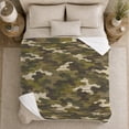 thumbnail image 5 of Woodland Camouflage Hunting Scene, Peaceful Mountain Lake Scene, Warm Flannel Blanket for Cabin and Lodge with Detailed Artwork, Outdoor Lovers autumn celebration Gift, Festive Home Decor, 5 of 9