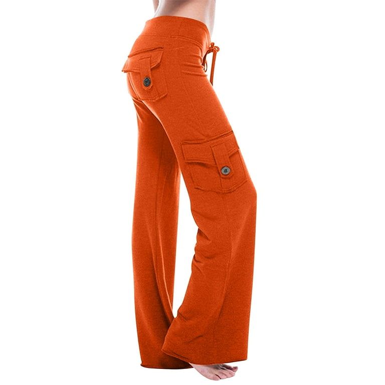 JWZUY Womens Yoga Pants Workout Stretchy Bootcut Flare Cargo Pants with  Pockets High-Waisted Wide Leg Pants Tummy Control Orange M
