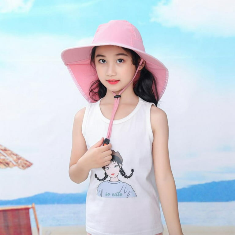 Straw Hat For Girls,boy Bucket Hat With Elastic Cord,uv Protection Wide  Brim Sun Hat,kids Wide Brim Hat,breathable Boys Fishing Hat,for Travel[a]