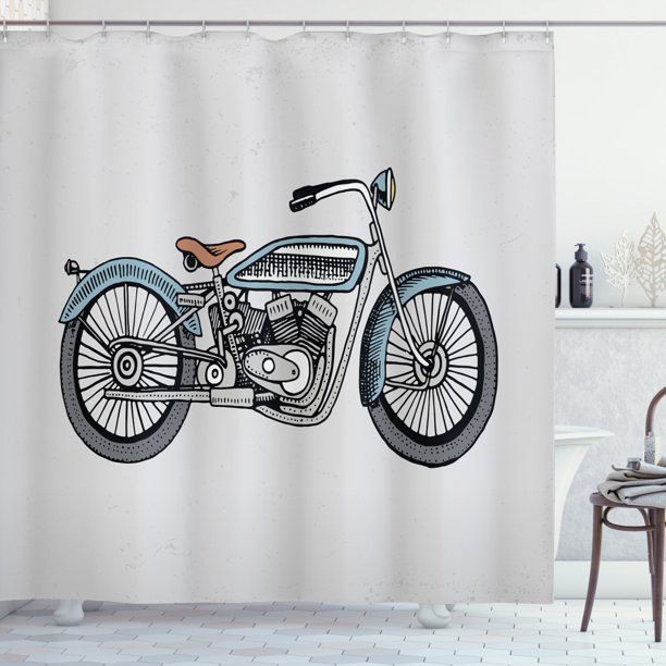 Motorcycle Shower Curtain Off Road Bike Motocross Racer Theme Transportation Rider Culture Fabric Bathroom Set With Hooks 69w X 70l Inches Pale Blue Grey And Black By Ambesonne Com Motorcycle Shower Curtain Off Road, Motorcycle Shower Curtain
