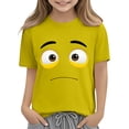 thumbnail image 5 of Blusas y camisas de manga corta con cuello redondo para niños y niñas, color liso, con estampado de expresión linda, manga corta, holgadas y cómodas, blusa para niña, 5 of 5