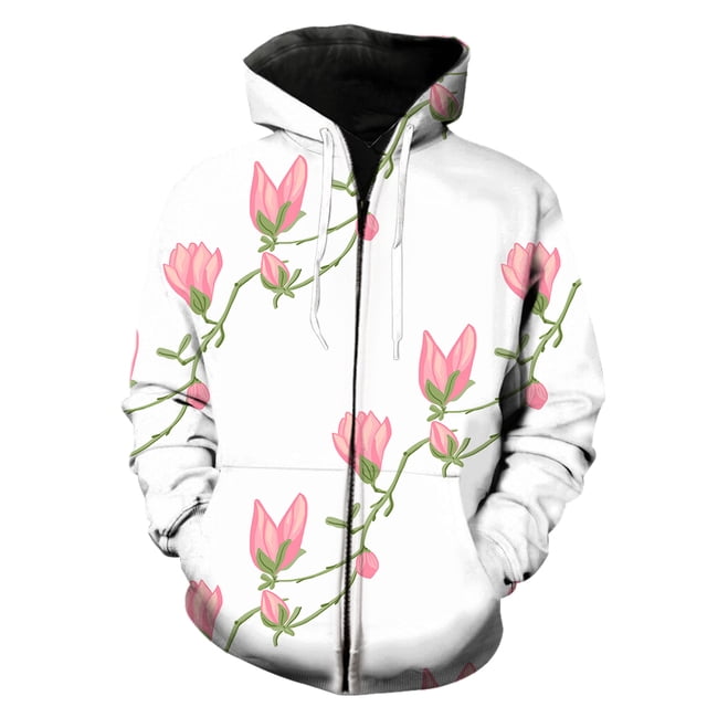 Sudadera con capucha y cremallera para hombre, diseño de flores de magnolia, estilo Harajuku, estilo hip hop, unisex, con estampado 3D, gran oferta 2024