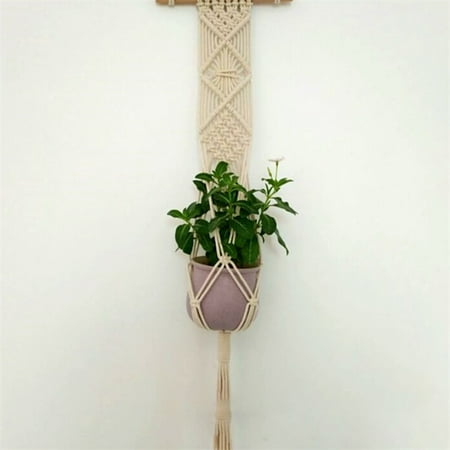- Handmade Weave Rope Plants Hanger Indoor Outdoor Hanging Planter Flowerpot Holder Color:Wood stick Size:85 cm (4 strands of cotton rope)