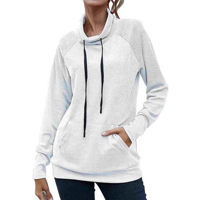 Worallymy - Sudadera de punto con cuello alto y manga larga a rayas para mujer con cordón Worallymy JD735906133