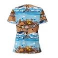 thumbnail image 6 of Zufioo Animals on Noah's Ark Floating for Women's Deep V-neck Short-sleeved T-shirt, Top with Short Sleeves - with Stainless Steel Buckle, Moisture Wicking, Ideal Home Wear-Small, 6 of 9