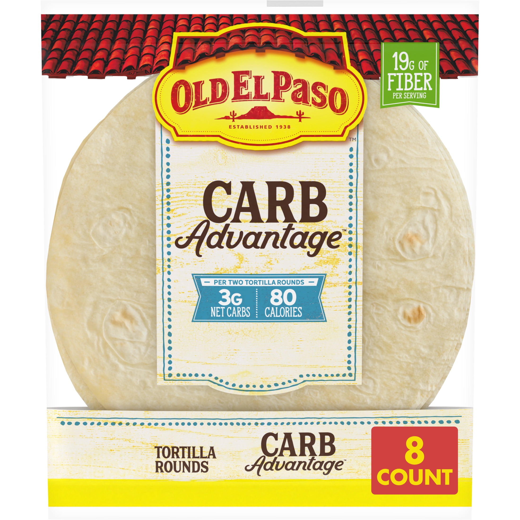 (3 pack) Old El Paso Carb Advantage Tortillas, 3g Net Carbs, High Fiber, 8 Count, 6.5 oz