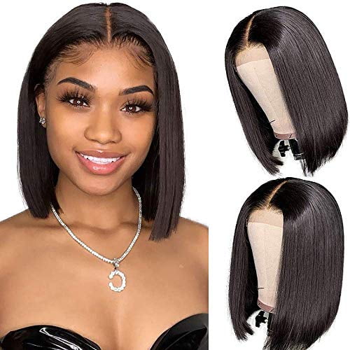 MIMORE 12Inch Bob Wigs Straight Short Bob Wig Lace Frontal Human Hair Wigs 4x1 T Part Lace Closure Brazilian Virgin Human Hair Straight Bob Lace Front Wigs with Baby Hai