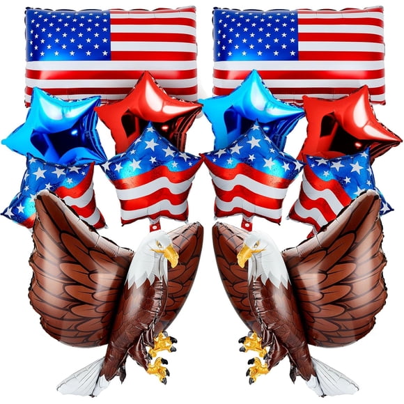 Sakiika  12 Pcs Patriotic Eagle Balloon USA Red White and Blue Elections Party Decorations Large Eagle Foil Balloons Star American Flag decor for Veterans Day Birthday Party