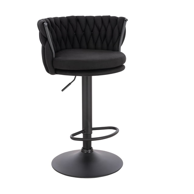 Banco para barra giratorio tapizado terciopelo color negro diseño tejido altura ajustable estructura negro mate SKU EL19172 Negro