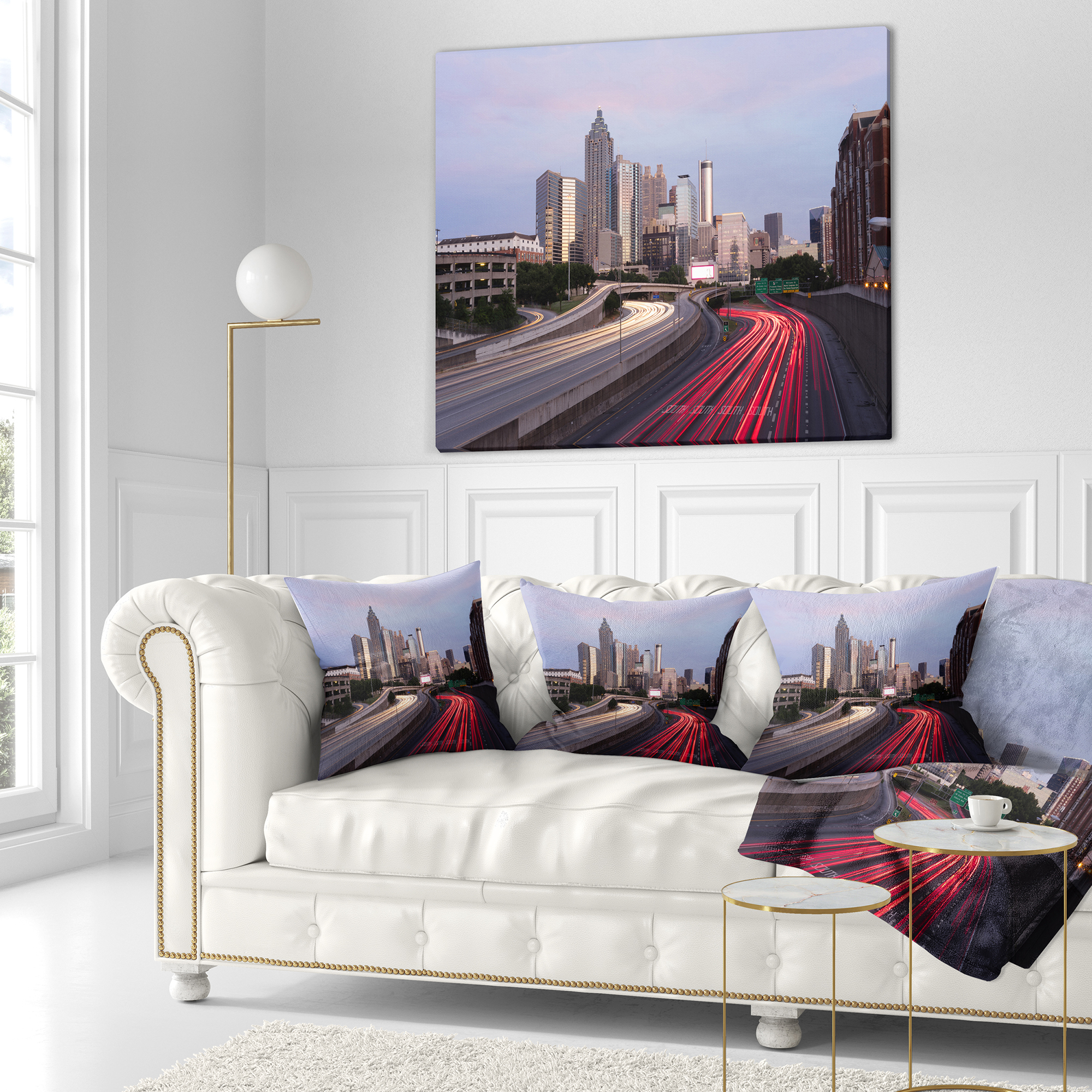 Designart Atlanta Georgia Rush Hour Traffic at Dusk - Cityscape Throw Pillow - 16x16