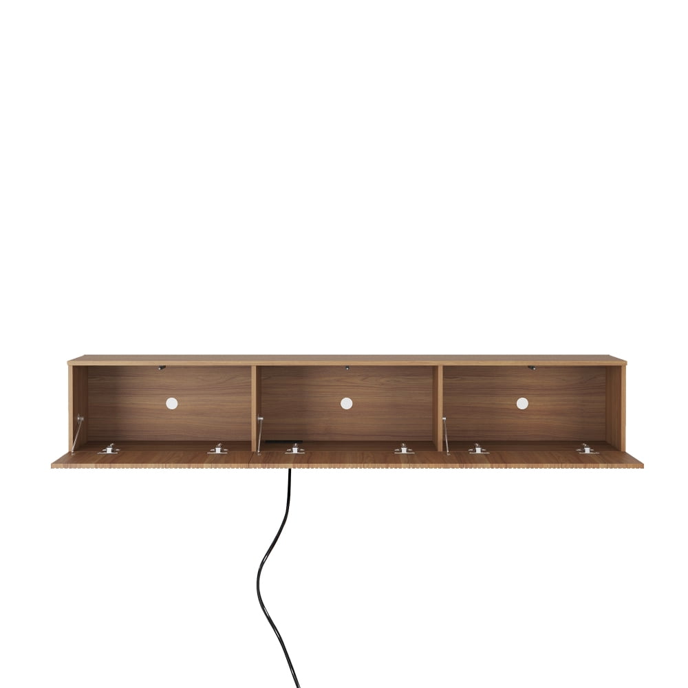 67" Floating TV Stand with 16-Color LED Lights, Wall Mounted Entertainment Center for 55/60/65 Inch TVs, Wood Finish