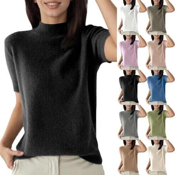 Womens Tops 2026 Short Sleeve Shirts Casual Knit Pullover Sweater Basic Crew Neck Tops Soft Stretch Lightweight Fashion Trendy Clothes