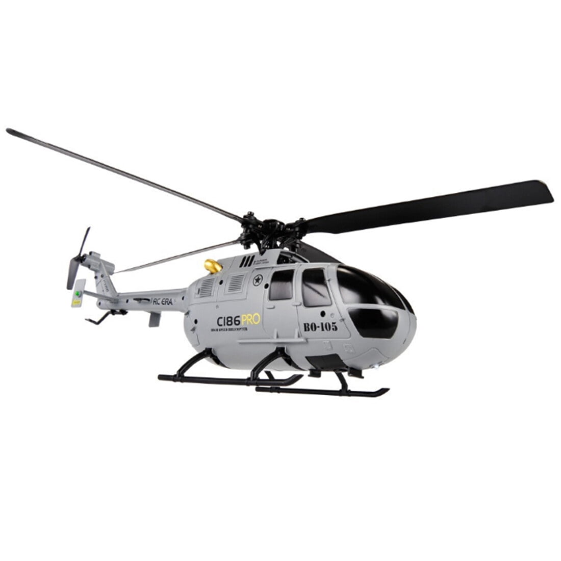 C186 BO105 RC Helicopter 2.4G 4CH Single Rotor 6-Axis Gyro RTF Flying Military Aircraft Model with Altitude Hold Optical Flow/ One-Key Takeoff for Adults & Teens