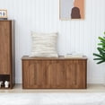 thumbnail image 6 of Wirrytor Walnut Curved Edge Storage Bench, Arched Panel Flip-Top Shoe Bench With Buffer Hinge, 220 Lbs Weight Capacity Entryway Organizer For Toys Blankets Hallway Bedroom Living Room, 6 of 6