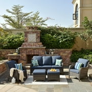 Patio Outdoor Furniture Set, 5 Piece，PE Rattan Sectional Seating Group with Cushions（Navy blue）