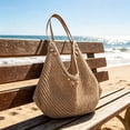 thumbnail image 4 of Luvior Women’s Knitted Hollow Beach Tote – Large Capacity Woven Shoulder Bag, Breathable Casual Travel Purse for Summer Khaki, 4 of 5