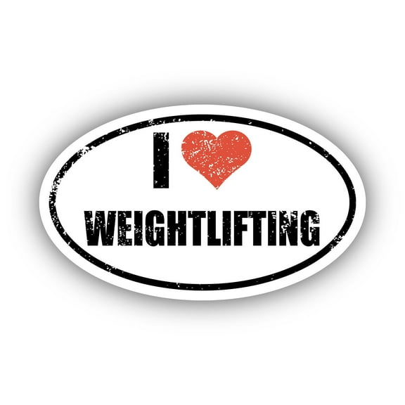 I Love Weightlifting I Heart Euro Oval Sticker Vinyl 3M Decal 3 In x 5 In