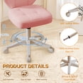thumbnail image 2 of Vanity Chair with Back – Small Armless Office Chair with Wheels, Lumbar Support, PU Leather, Adjustable Height, 360° Swivel for Home, Bedroom, Office Pink, 2 of 7