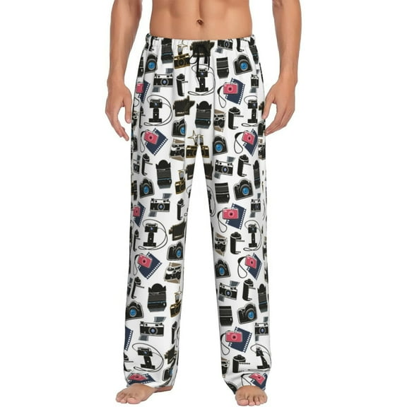 Gukieu Cool Camera Print Men's Home Trousers, Elastic Drawstring Home Pajamas Clothing Suitable for Adult Men-Small