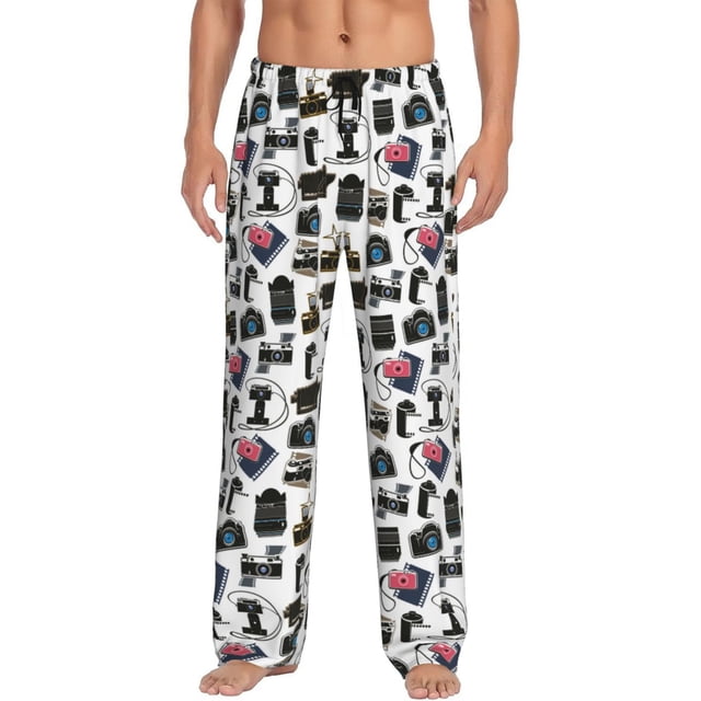 Fotbe Cool Camera Pantalones de Pijama para Hombre, Pantalones de Dormir, Pantalones de Casa con Cintura Ajustable y Bolsillos-Large