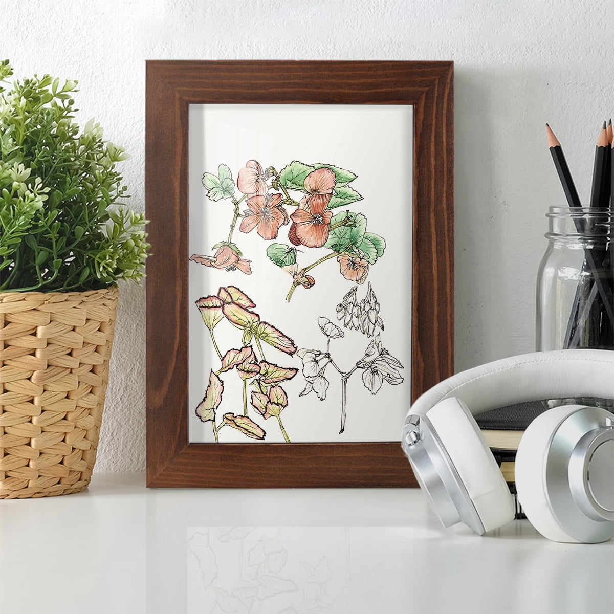 Begonia Study -Framed Print w/glass-Chestnut