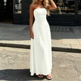 thumbnail image 5 of IUYRTFE Women's Strapless Ruched Waist Maxi Dress Solid Color A Line Long Casual Summer Gown, 5 of 6