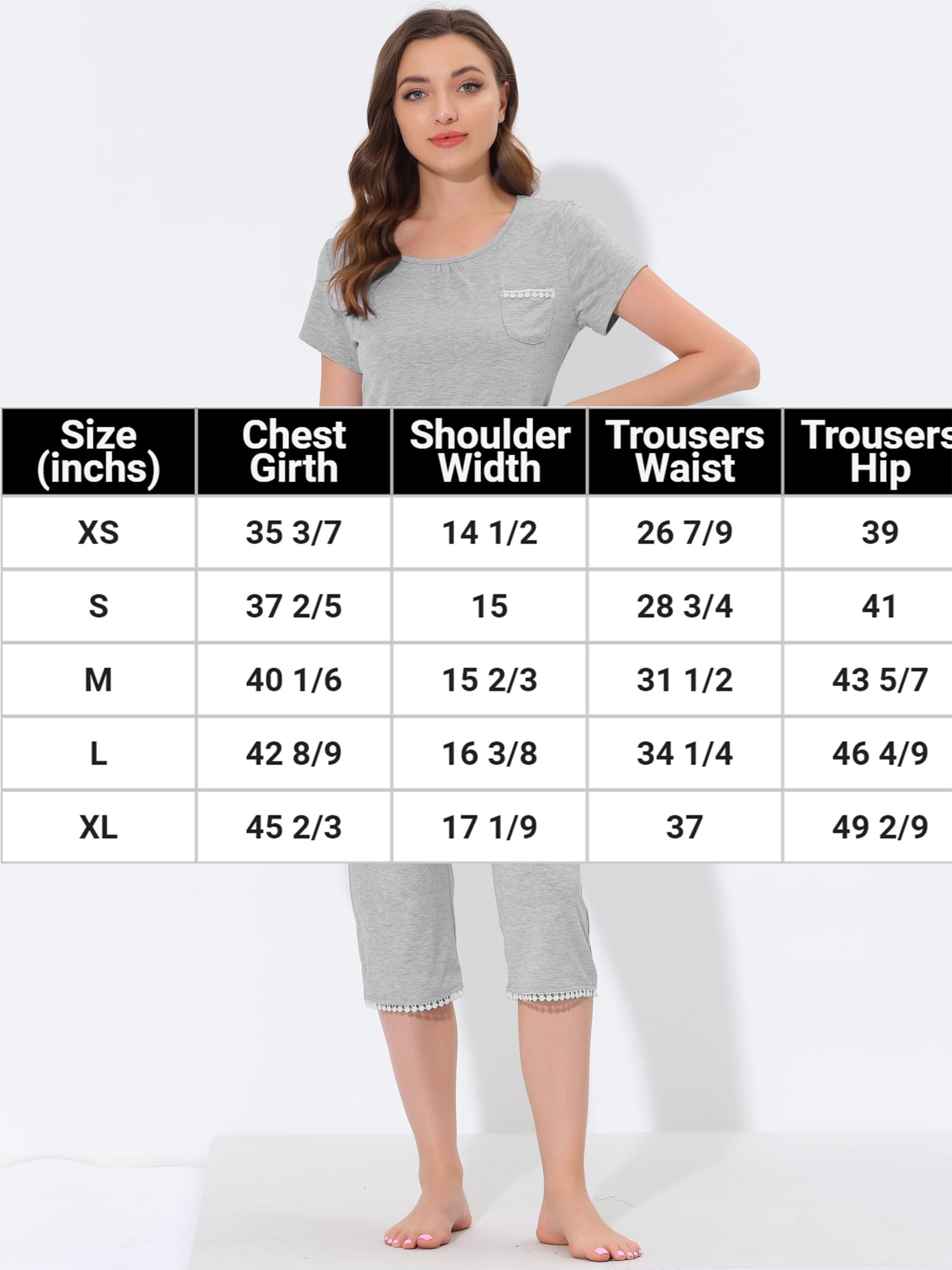 Unique Bargains Women's Lounge Pajama Round Neck Capri Nightwear Casual Sleepwear Sets