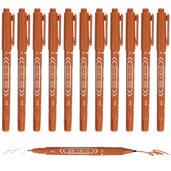 Uxcell Twin Tip Permanent Markers, 12 Pack Brown Fine and Ultra Fine Point Colored Makers Quick Drying Coloring Pen for Writing Drawing on Wood Plastic Metal Glass Stone