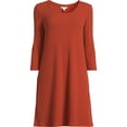 thumbnail image 5 of Time and Tru Women's Rib Knit Dress with 3/4-Length Sleeves, Sizes XS-XXXL, 5 of 5