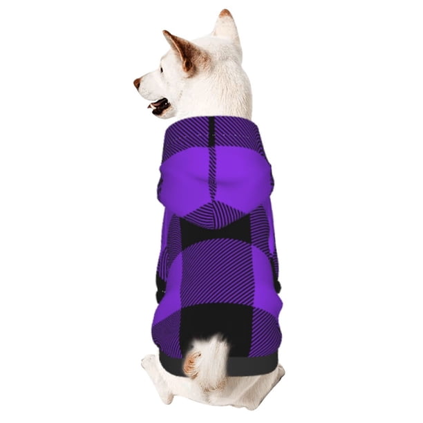 Fotbe Purple Buffalo Plaid Sudadera con Estampado para Perros Pequeños – Suéter con Capucha para Mascotas, Tela Suave de Forro Polar con Bolsillo-Small