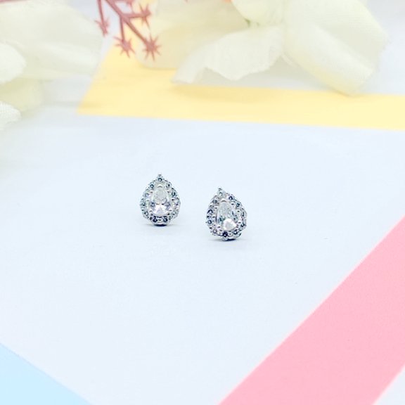 925 Sterling Silver Sparkle Pear Shape Stud Earrings Cute Wedding Bridal Stud Earrings CZ Minimalist Handmade Gift Studs with Pushback