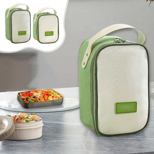 Bolsa térmica aislante - Portarecipientes portátiles para alimentos con forro térmico • 21x13x10cm • Tela verde • Reutilizable y fácil de limpiar