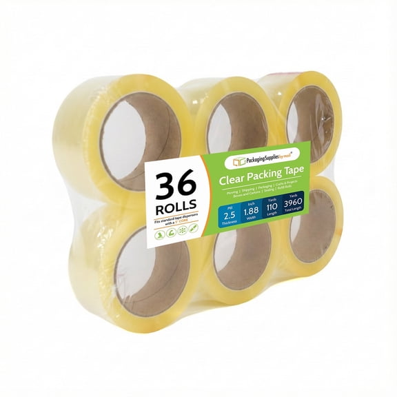 PSBM Clear Strong Adhesive Acrylic Carton Sealing Tape 1.88 Inch x 110 Yards 2.5 Mil 36 Rolls for Storage and Moving