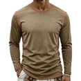 thumbnail image 2 of VgaVtl Men Long Sleeve Tee Khaki Fall Winter Slim Crew Neck Going Out Solid Pullover Basic Casual Tops for Men, 2 of 8